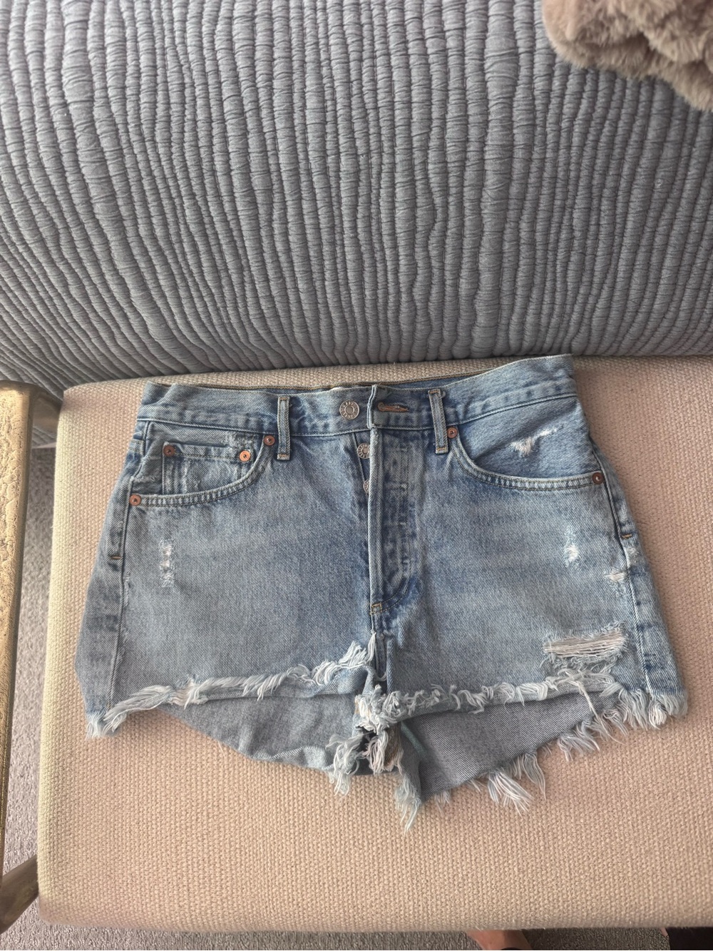 Agolde Light Blue Distressed Denim Cutoff Shorts